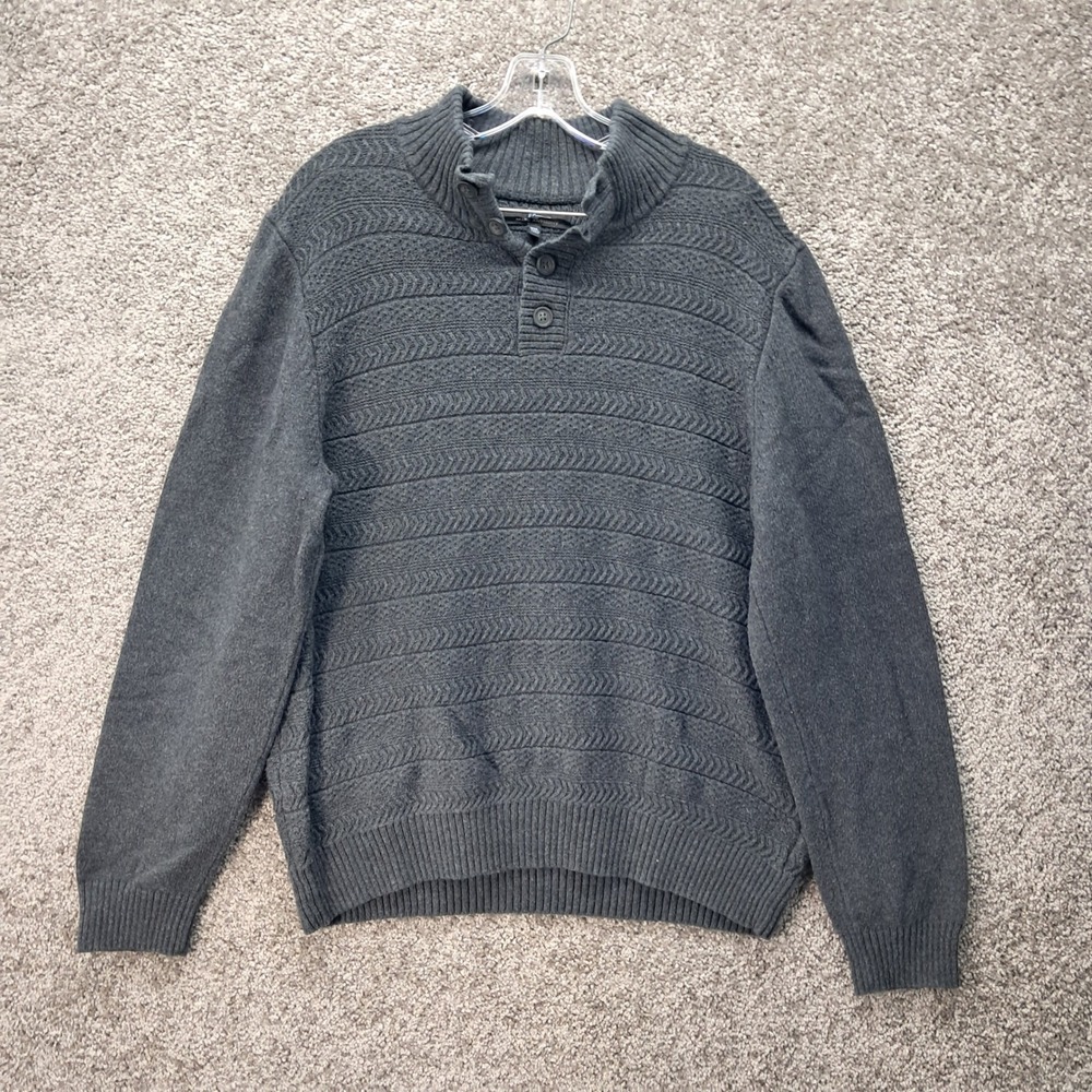 Marc Anthony Mens XXL Charcoal Grey Textured Mock Neck Quarter Button Sweater